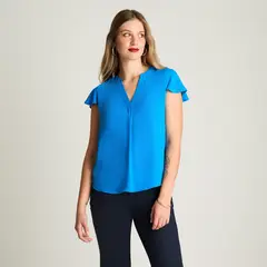 LORENZO DI PONTTI - Blusa Escote Mao Manga Corta Con Vuelo Celeste
