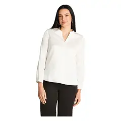 LORENZO DI PONTTI - Blusa Satin Escote Mao Manga Larga Crudo