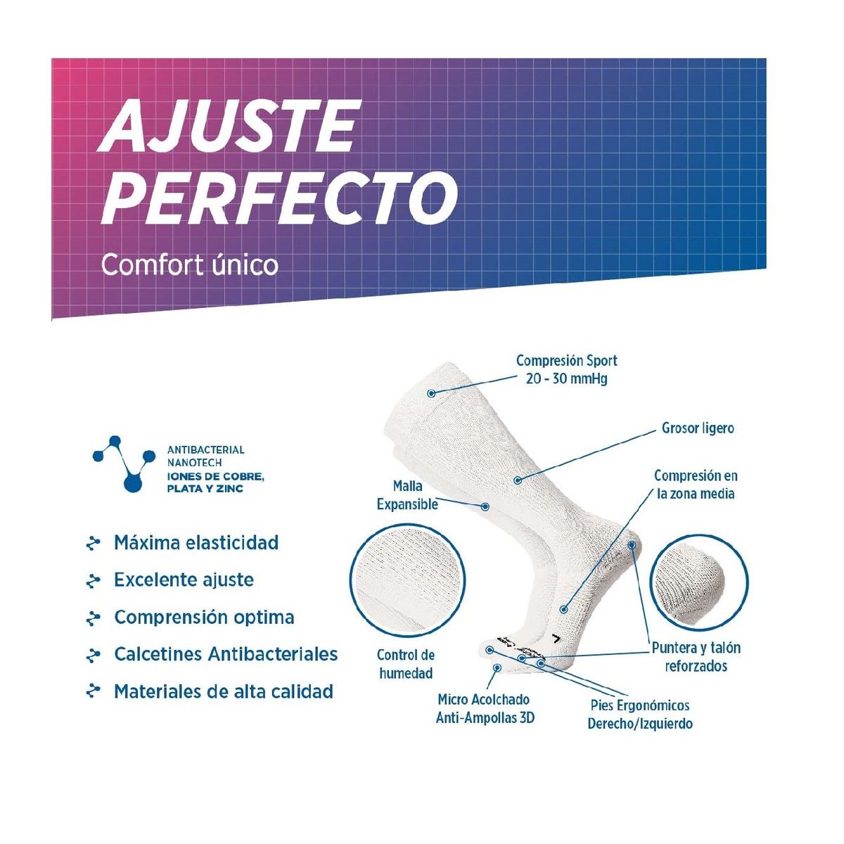 SILVERA NANOTECH - Calcetines de compresión 20 30 running voley futbol gym hombre mujer