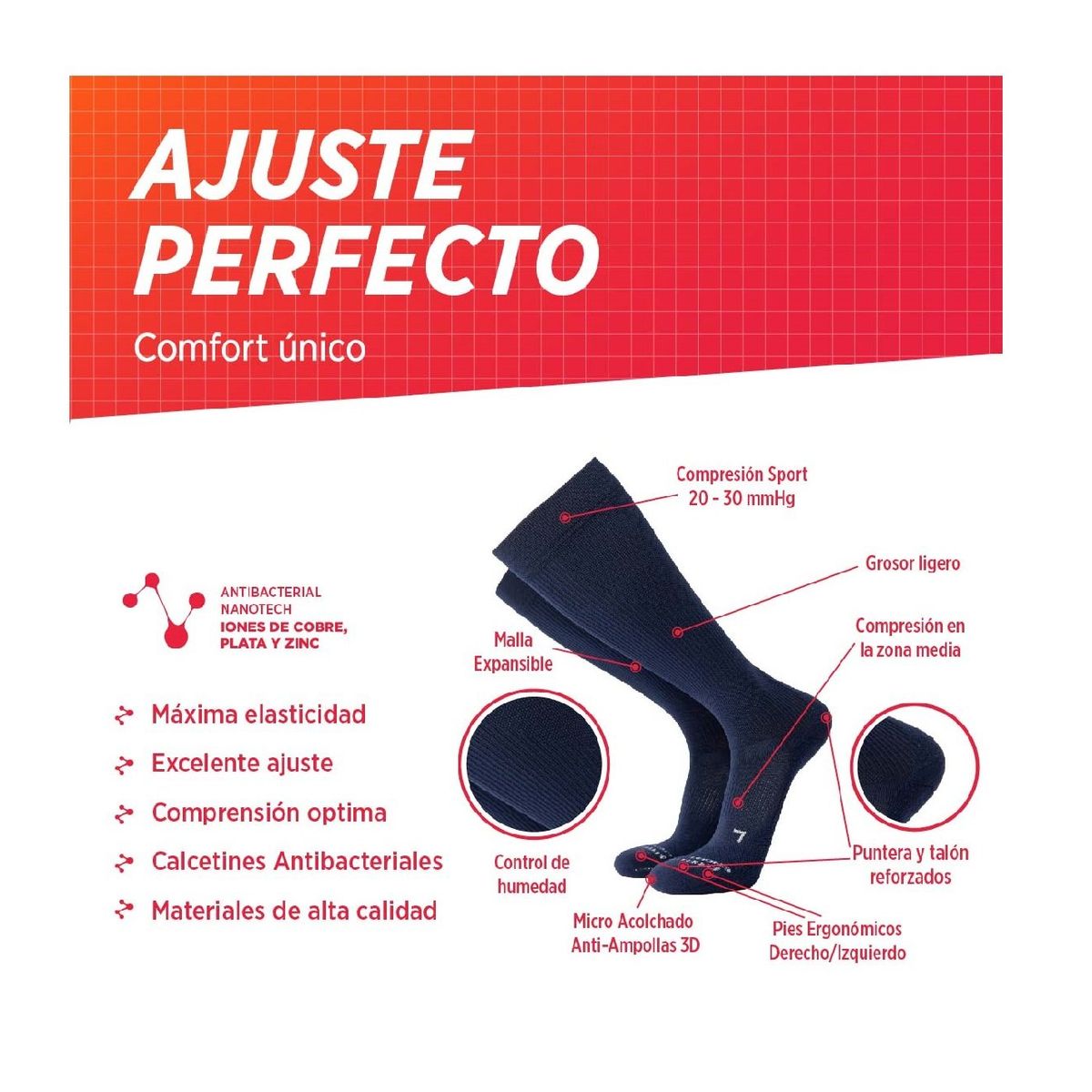 SILVERA NANOTECH - Calcetines de compresión 20 30 running voley futbol gym hombre mujer