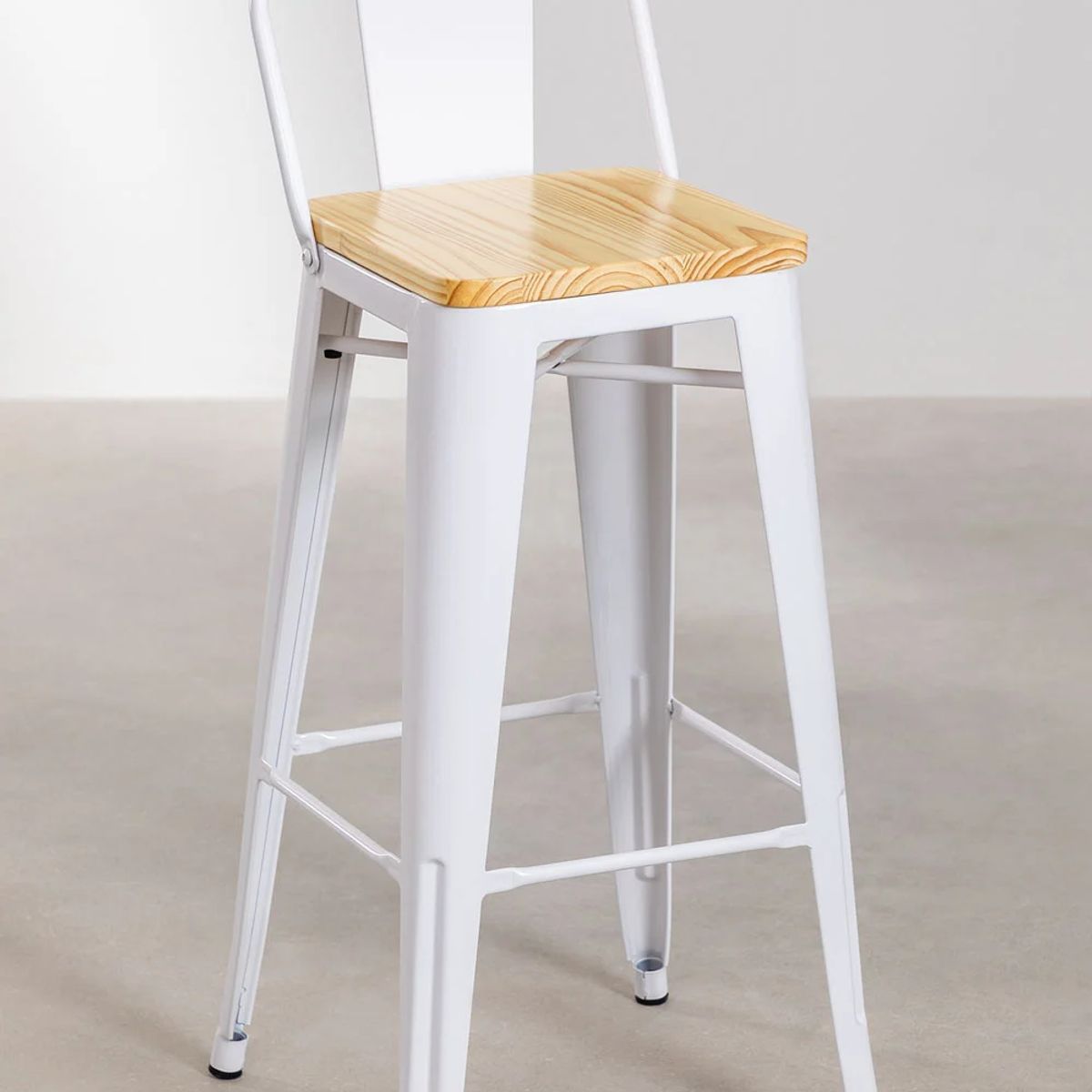 MOBOI - Pack 4 Taburetes Tolix Madera Blanco 66cm.