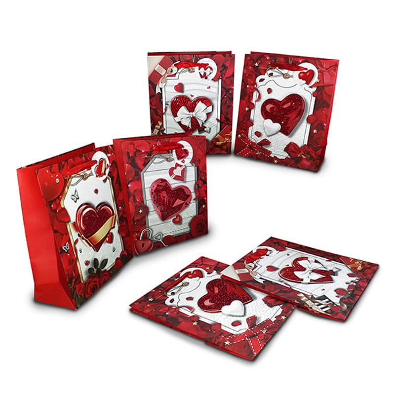 GENERICO - BOLSA DE REGALO CORAZON 3D 19X23 CM X12 UNI