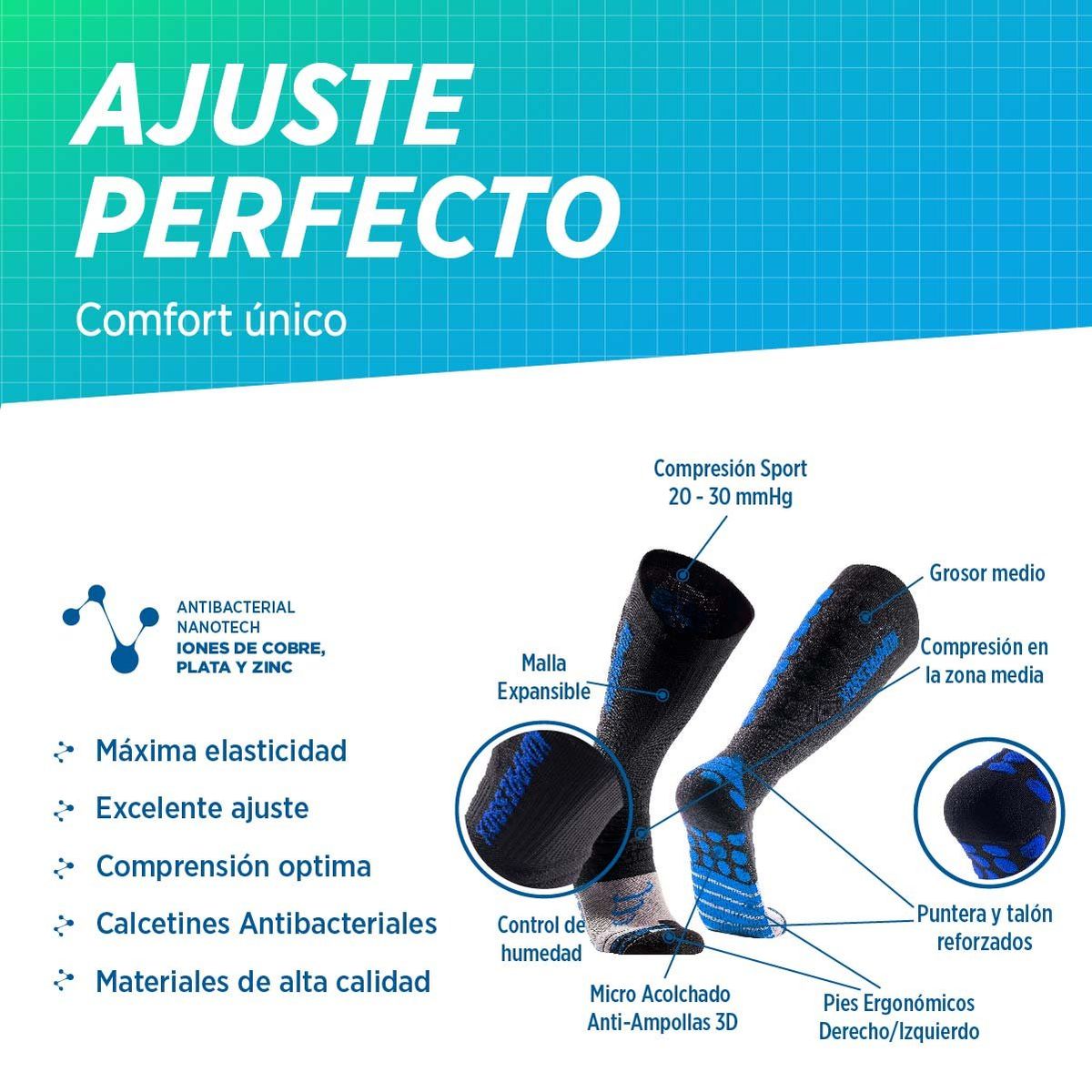 SILVERA NANOTECH - Calcetines de compresión 20-30 mmhg running ciclismo gym padel tenis