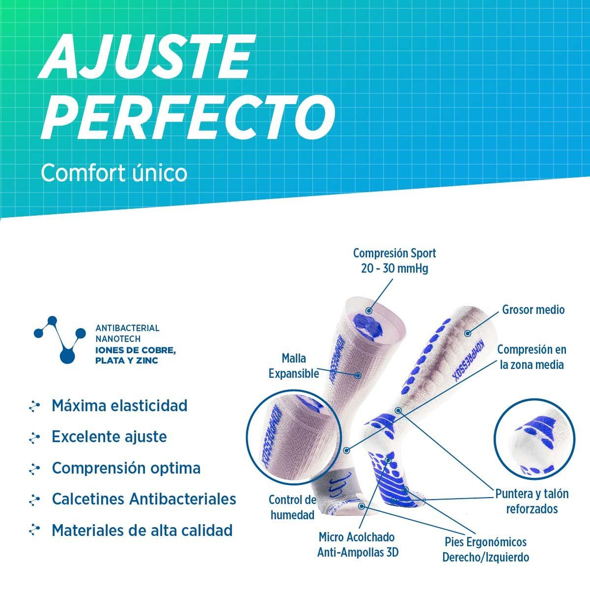 SILVERA NANOTECH - Calcetines de compresión 20-30 mmhg running ciclismo gym padel tenis