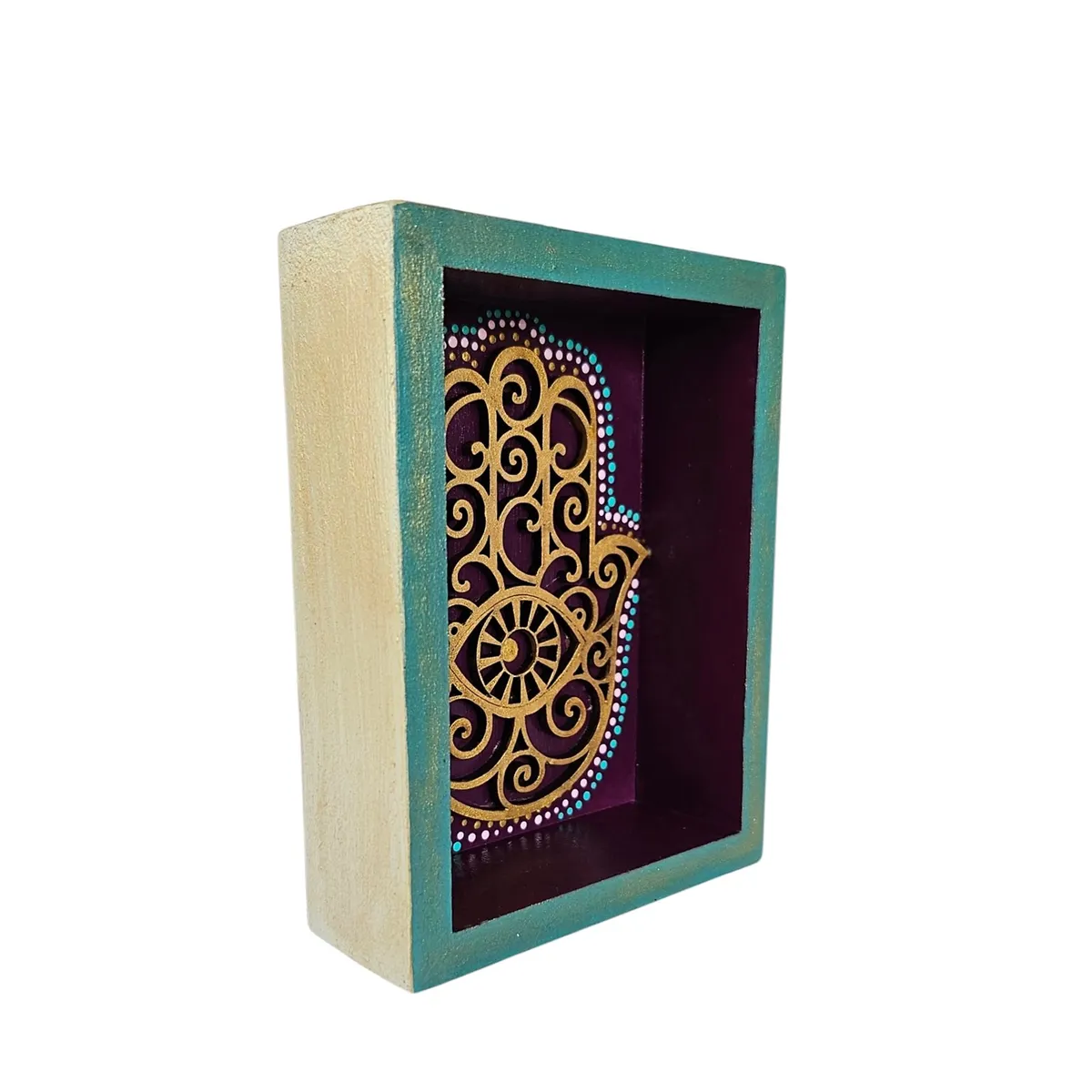 CREA TALLER - Cuadro cajón hamsa mano de fátima decorativo de madera