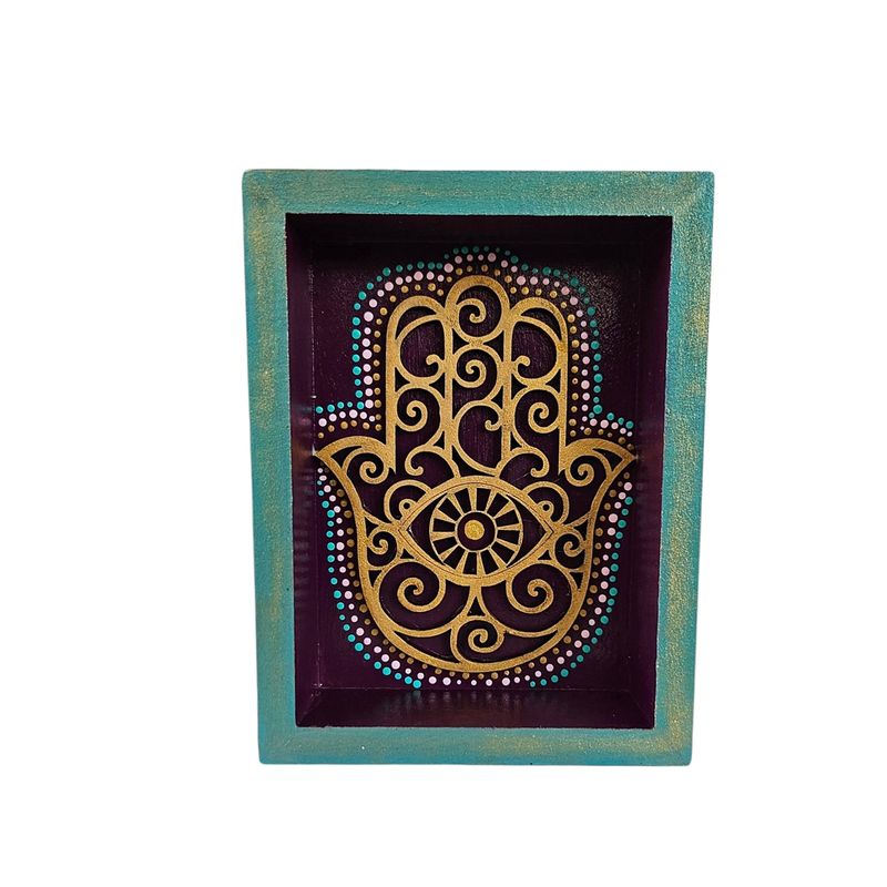CREA TALLER - Cuadro cajón hamsa decorativo de madera