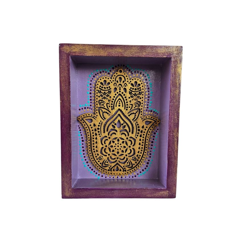 CREA TALLER - Cuadro cajón hamsa mano de fatima decorativo de madera