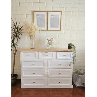 Imagen 2 del producto CÓMODA MADERA 9 CAJONES LÚMINA BLANCA Y NATURAL + TIRADOR PREMIUM