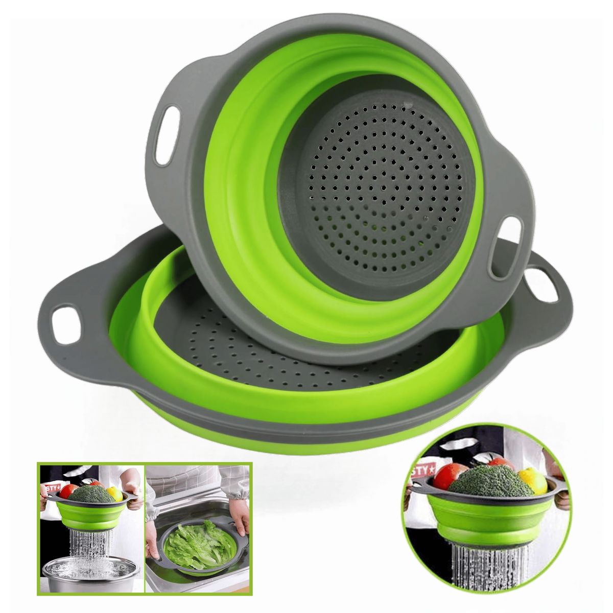 LINE - Colador Plegable Silicona Escurridor Redondo Cocina Frutas Verduras