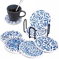 Set De 6 Posavasos De Cerámica Acuarela Con Soporte