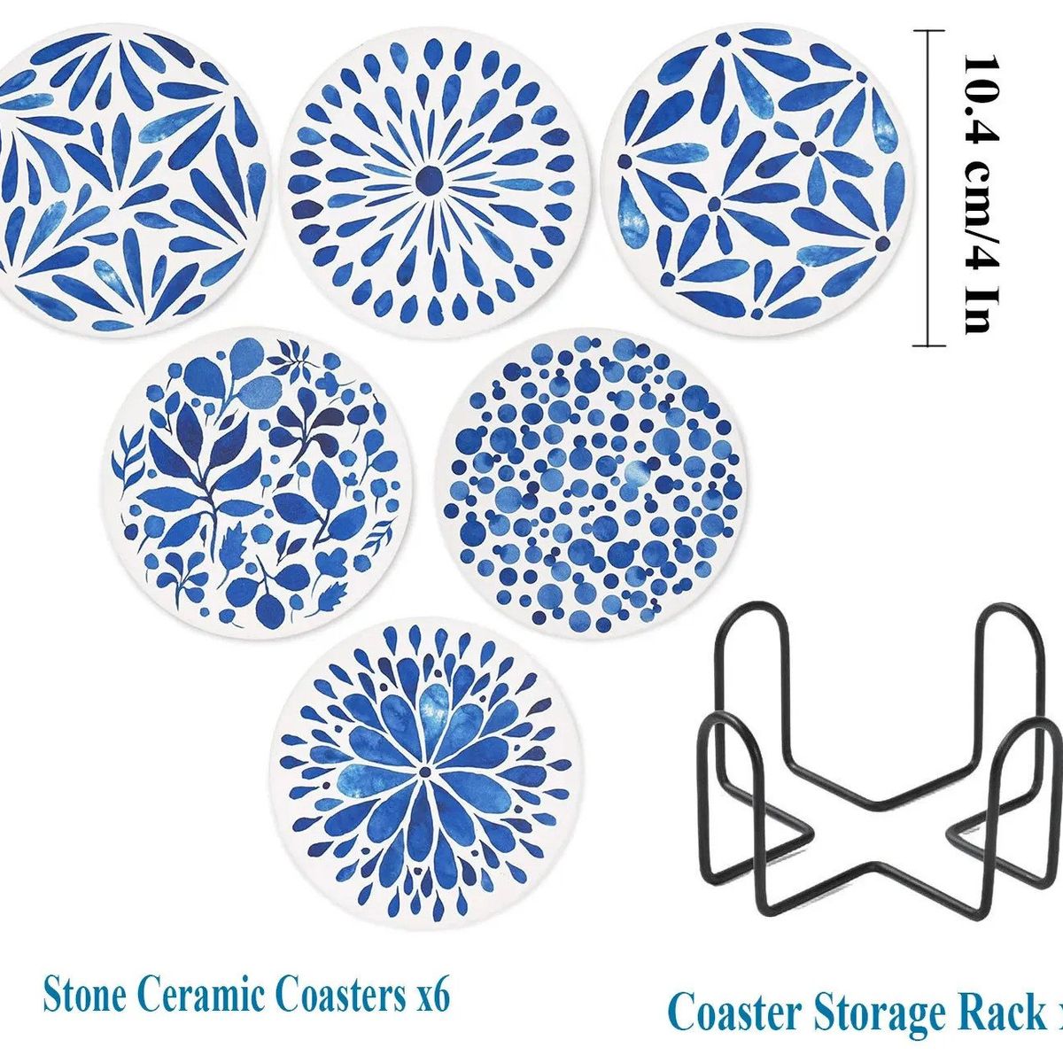 KUANGYE - Set De 6 Posavasos De Cerámica Acuarela Con Soporte