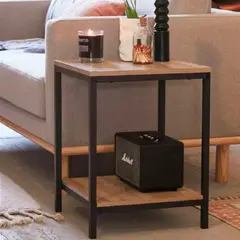 GENERICO - Mesa Auxiliar Lateral de 2 Niveles - Madera Clara