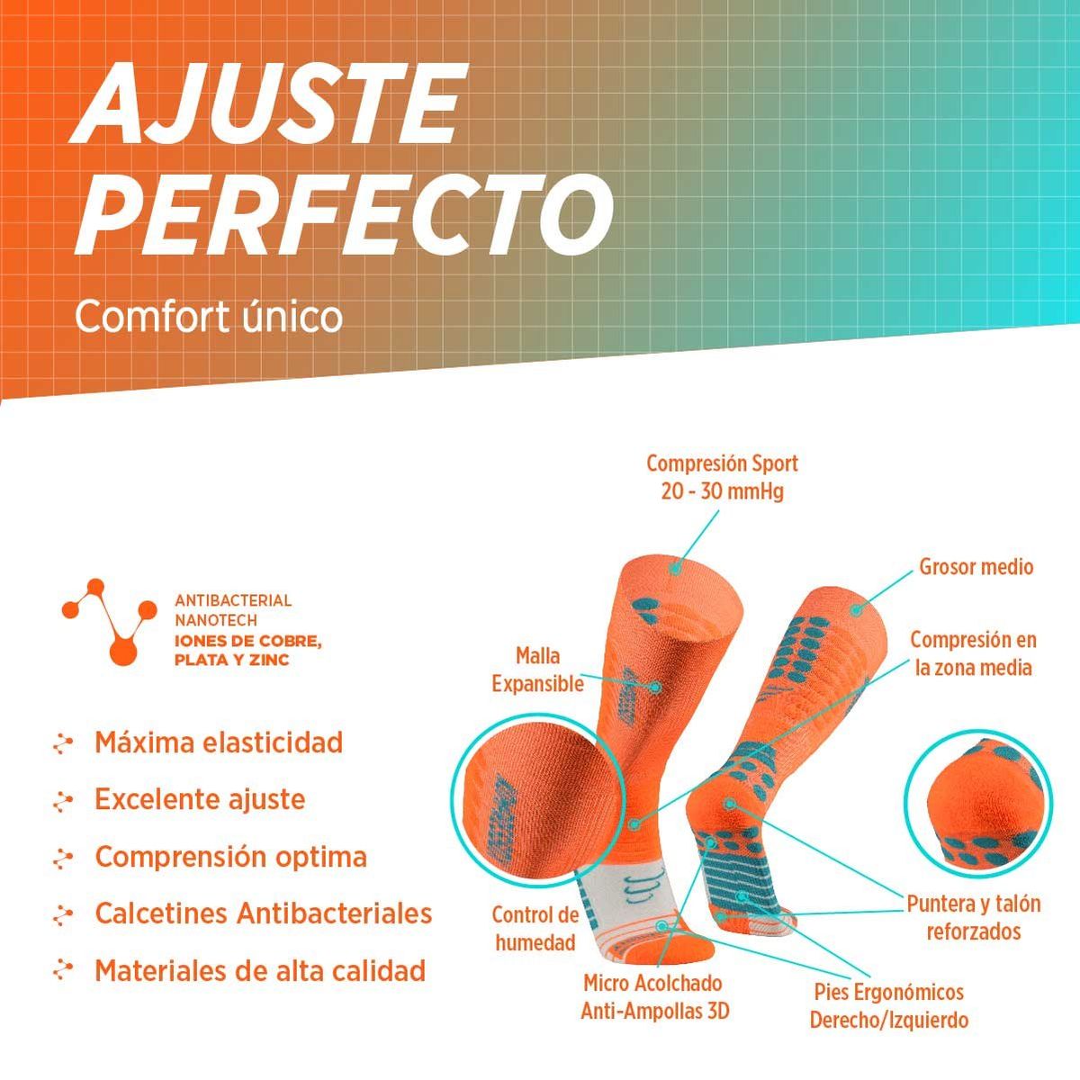 SILVERA NANOTECH - Calcetines de compresión 20-30 mmhg running ciclismo gym padel tenis