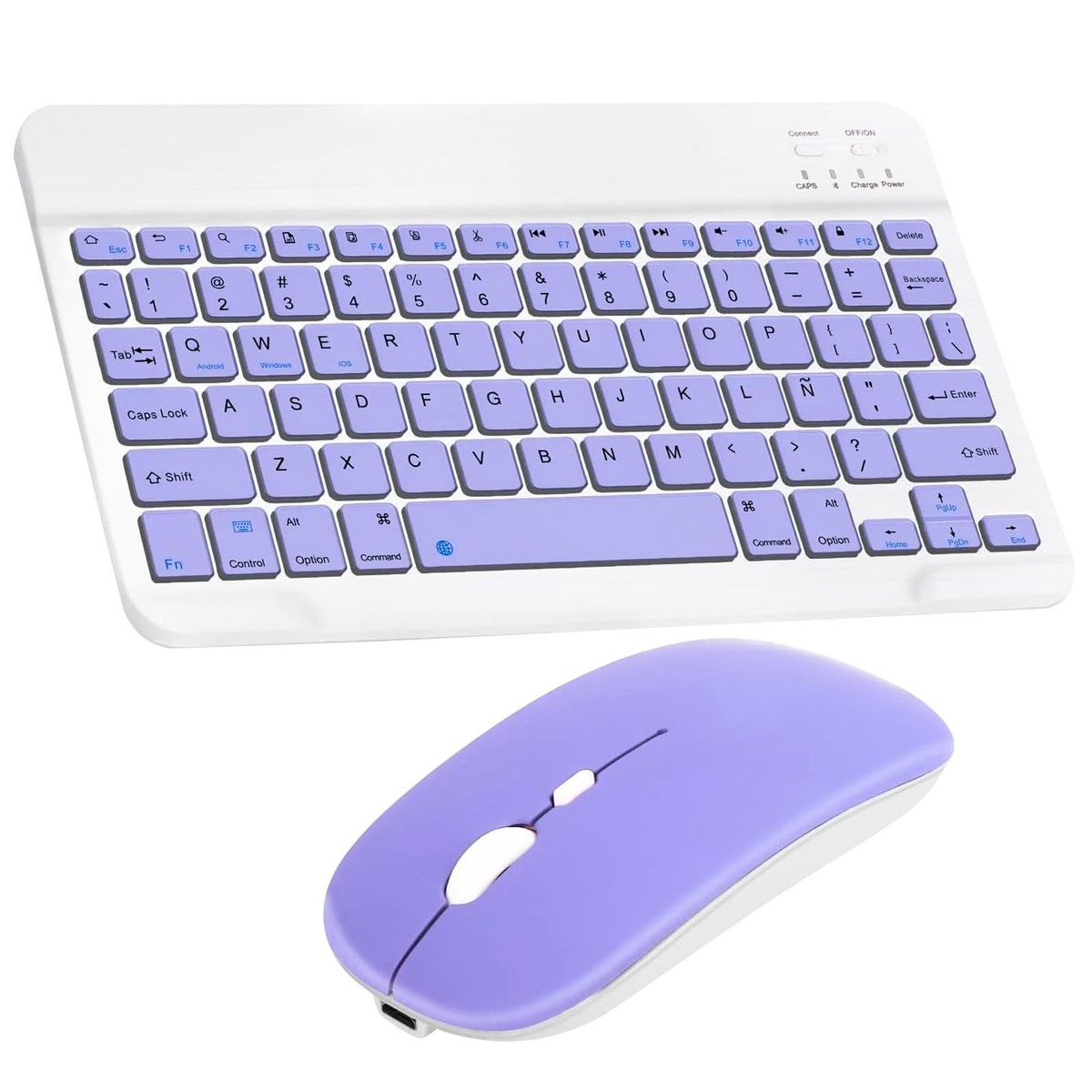 MOTOMO - Combo Teclado Mouse Bluetooth Español Con Ñ Recargable Lila