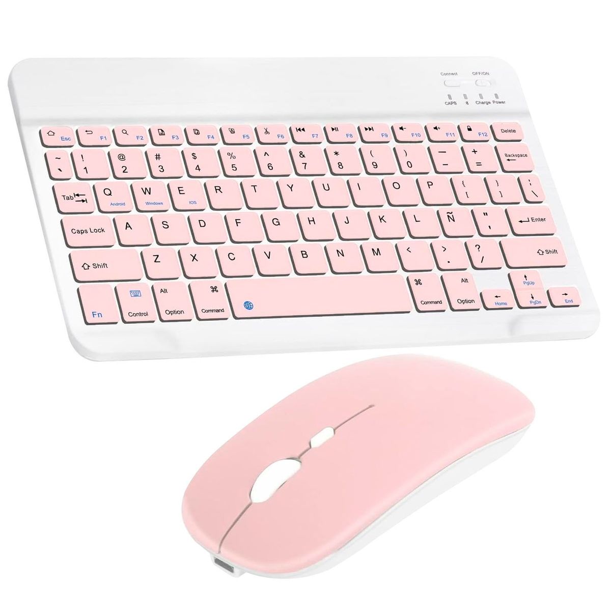 MOTOMO - Combo Teclado Mouse Bluetooth Español Con Ñ Recargable Rosa