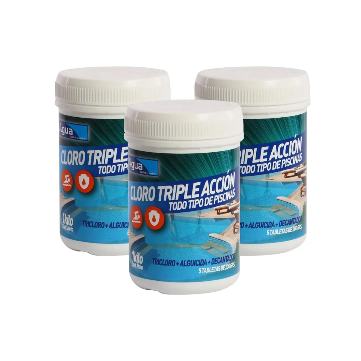 UNIVERSAL - Pack 3 Cloro Para Piscinas en Tabletas Triple Acción