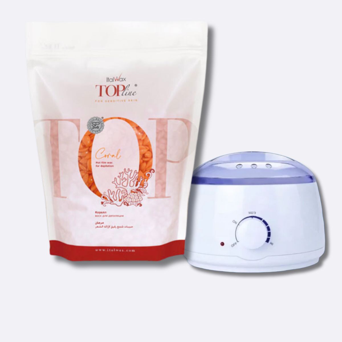 ITALWAX - Pack de Olla y cera Elástica Alta Gama Italwax Coral Piel Sensible