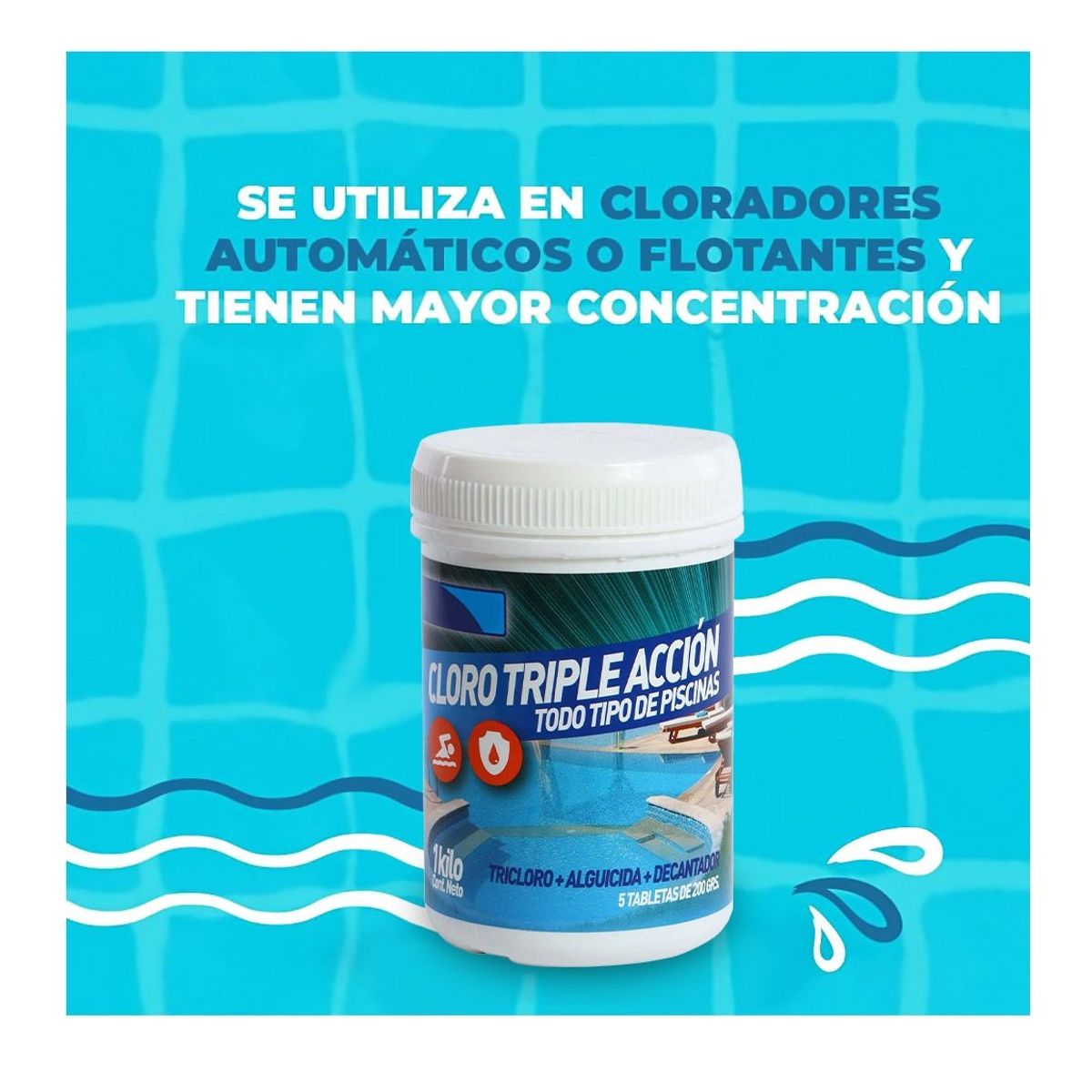 UNIVERSAL - Cloro Para Piscinas en Tabletas 1Kg Triple Acción