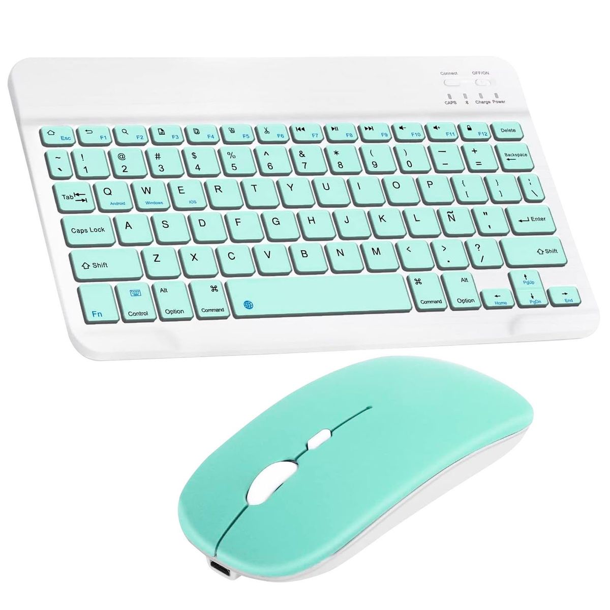 MOTOMO - Combo Teclado Mouse Bluetooth Español Con Ñ Recargable Turquesa