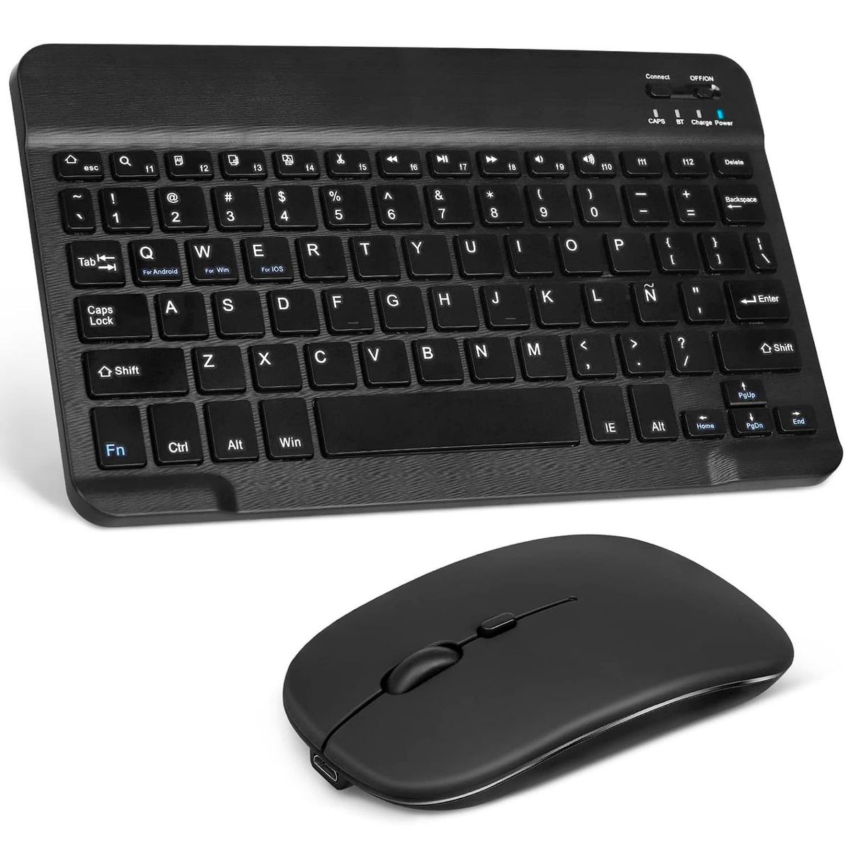 MOTOMO - Combo Teclado Mouse Bluetooth Español Con Ñ Recargable Negro