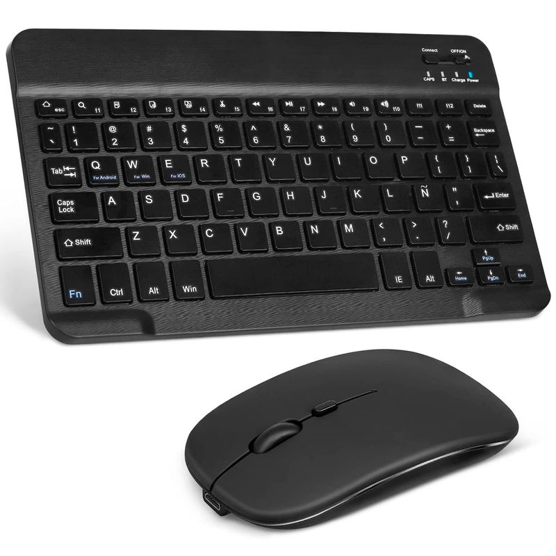 MOTOMO - Combo Teclado Mouse Bluetooth Español Con Ñ Recargable Negro.