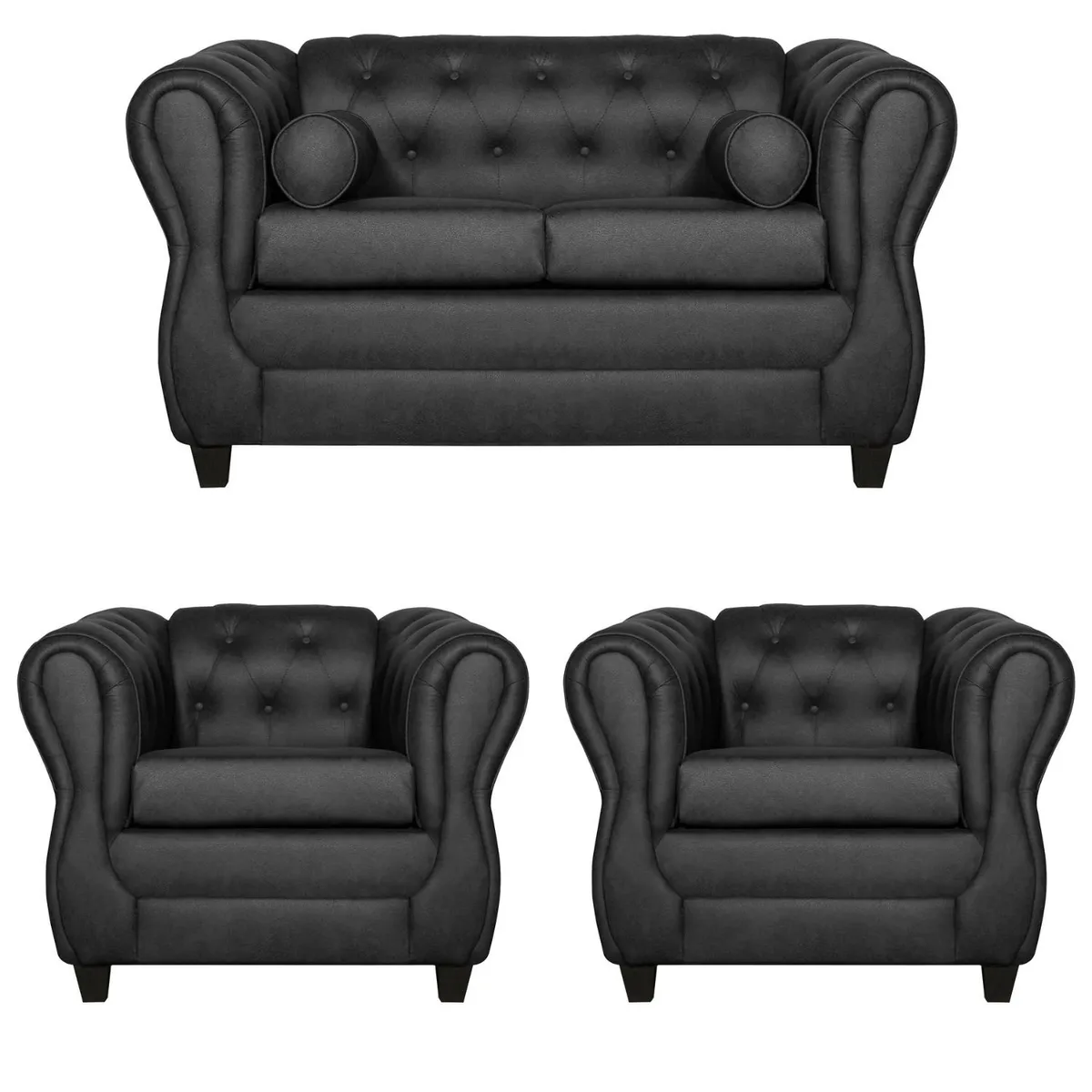 RUZAM MOBEL - JUEGO DE LIVING 2-1-1 CHESTERFIELD NEGRO