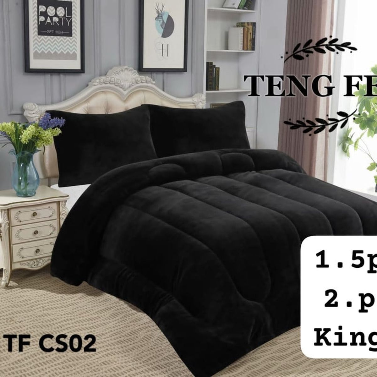 ANGELES DEL HOGAR - Cobertor Plush Con Chiporro Ten Fei Plaza y Media Negro