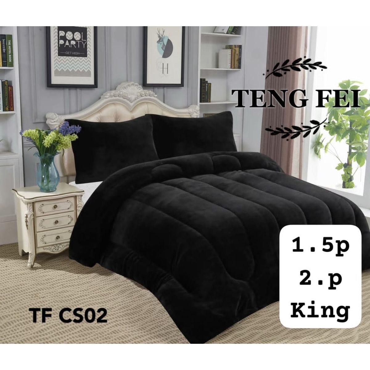 ANGELES DEL HOGAR - Cobertor Plush Con Chiporro Ten Fei Plaza y Media Negro