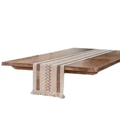 GENERICO - Camino Mesa Bohemio Algodón Yute Beige y dorado 180x30cm