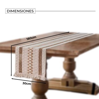 Imagen 2 del producto Camino Mesa Bohemio Algodón Yute Beige y dorado 180x30cm