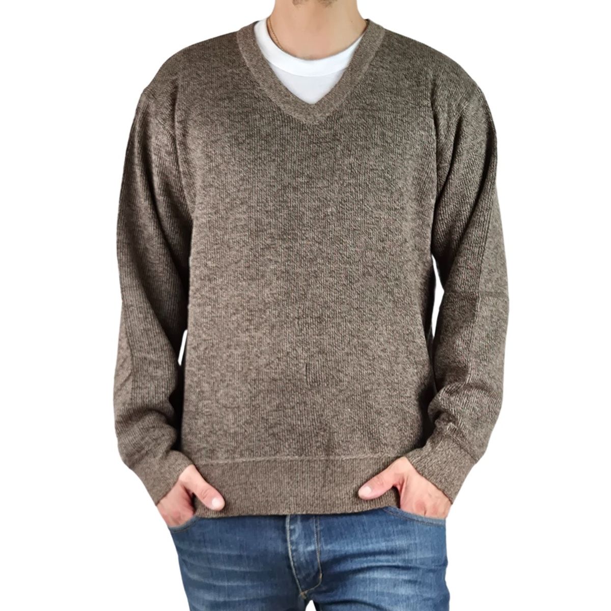 GENERICO - Sweater Hombre Frisado Tejido Cuello V Colores 1368