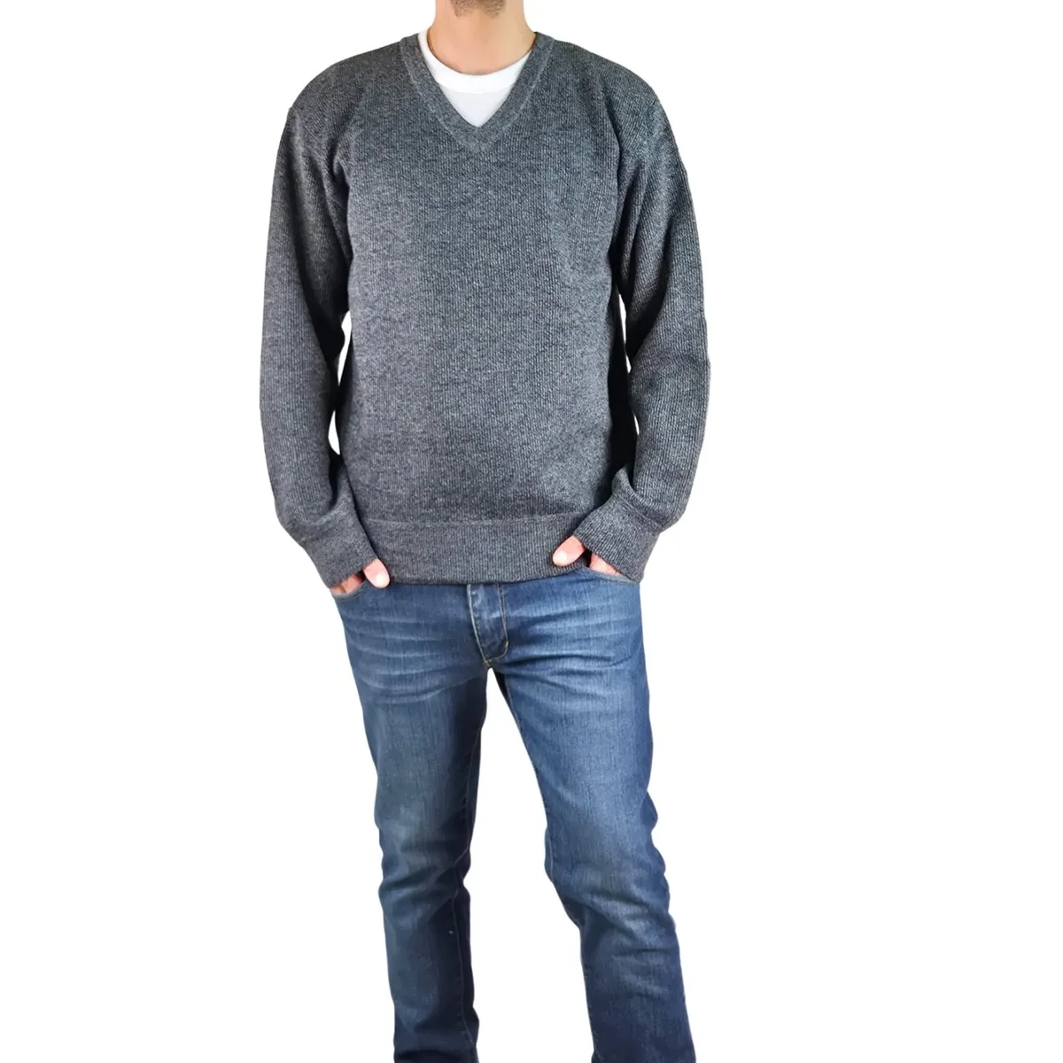 GENERICO - Sweater Hombre Frisado Tejido Cuello V Colores 1368