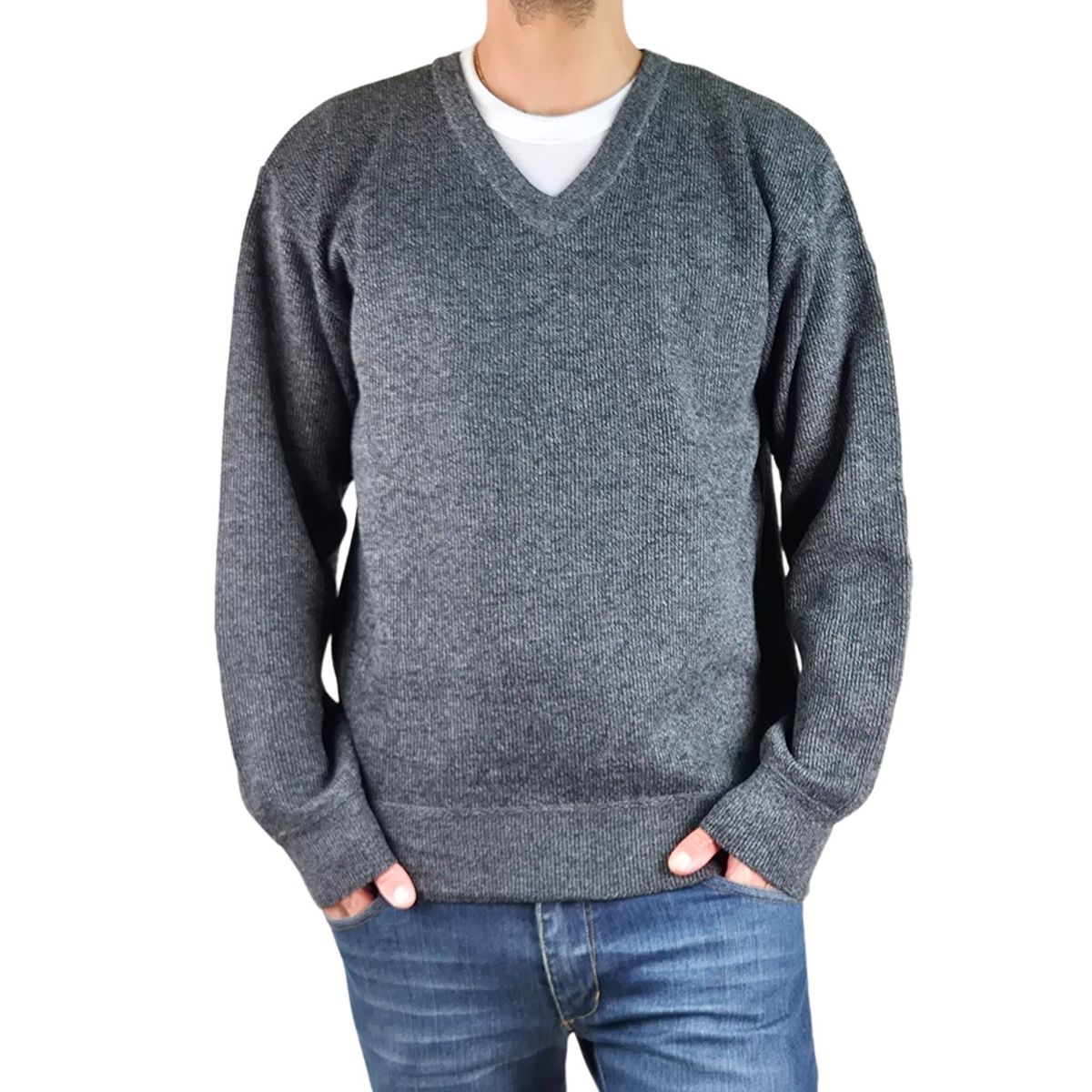 GENERICO - Sweater Hombre Frisado Tejido Cuello V Colores 1368
