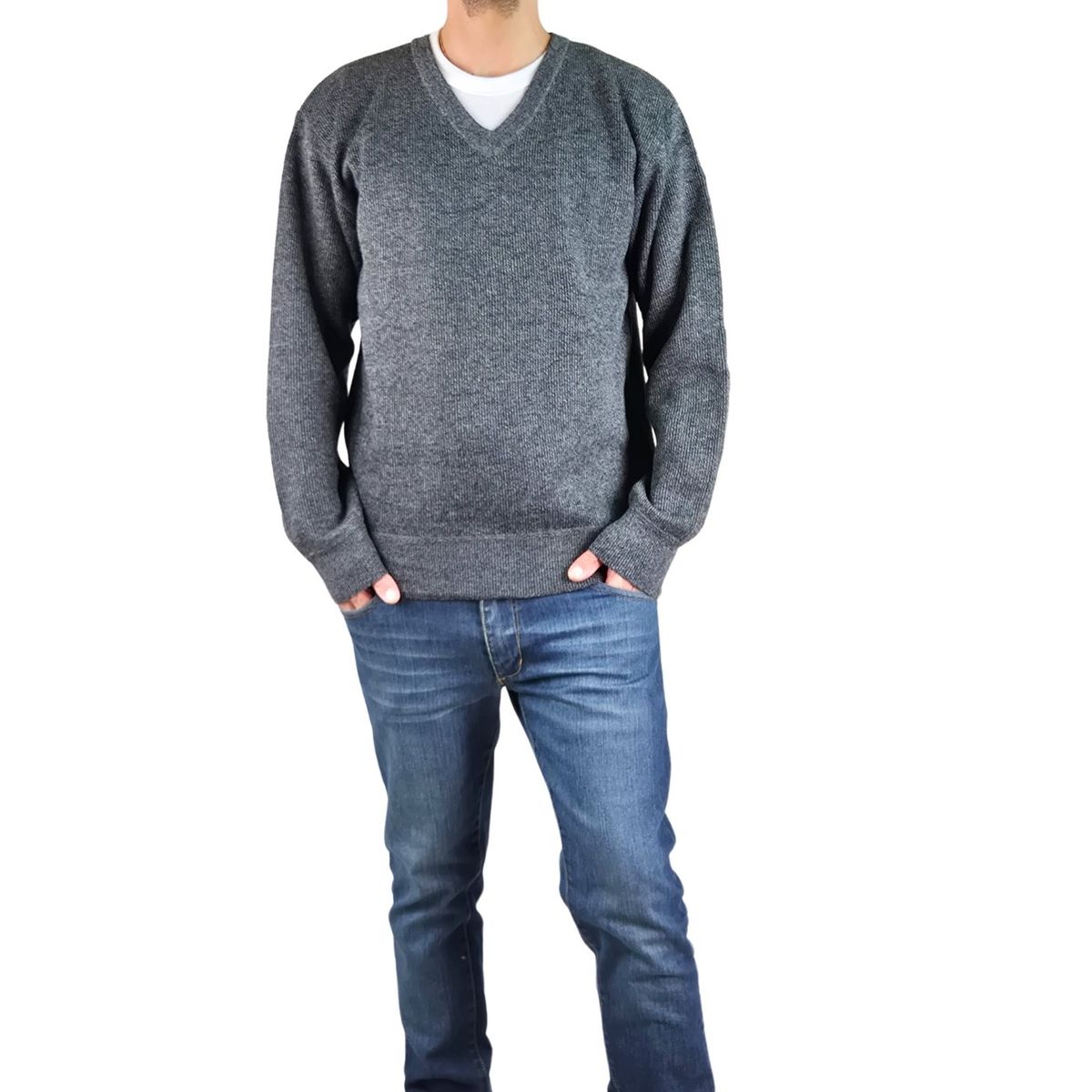 GENERICO - Sweater Hombre Frisado Tejido Cuello V Colores 1368