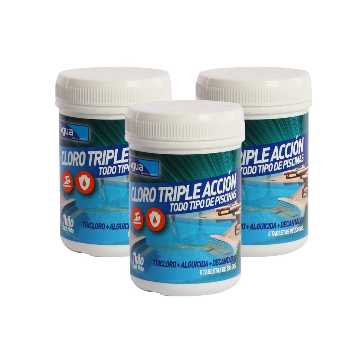 UNIVERSAL - Pack 3 Cloro Para Piscinas en Tabletas Triple Acción