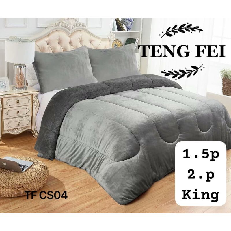 ANGELES DEL HOGAR - Cobertor Plush Con Chiporro Ten Fei Plaza y Media Gris