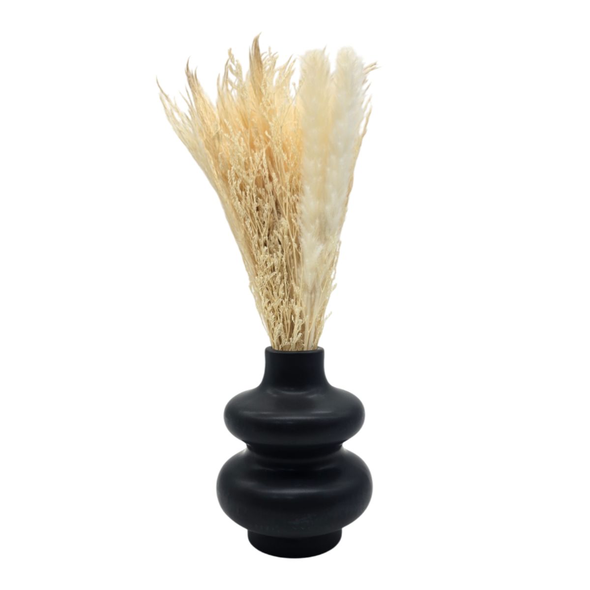 GENERICO - Florero De Ceramica Decorativo Diseño Negro Flores Secas