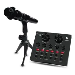 GENERICO - Micrófono Condensador Bluetooth Negro con Tarjeta de Sonido