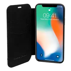 FERRARI - CARCASA IPHONE X CUERO GENUINO NEGRO