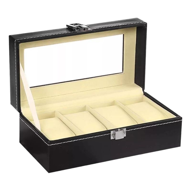 GENERICO - Estuche Organizador de 4 Relojes con Ventana Transparente