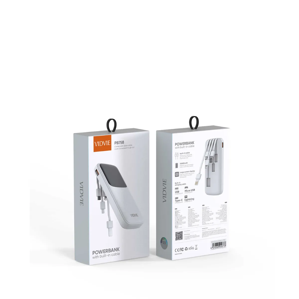 GENERICO - POWER BANK PB758 Cable incorporado de 10000 mAh