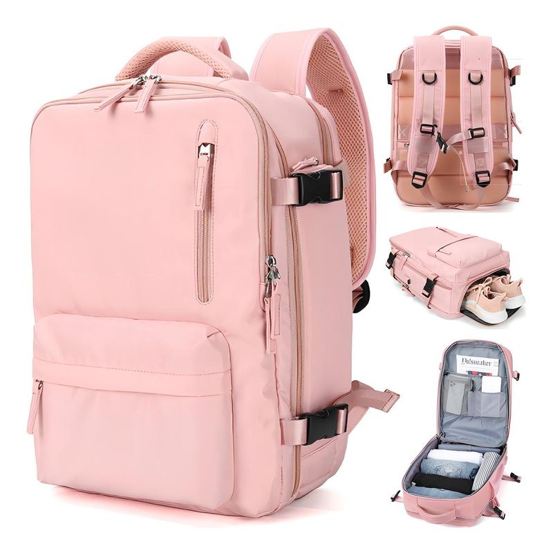 GENERICO - Mochila de Viaje Rosa Impermeable con Bolsillo para Zapatillas