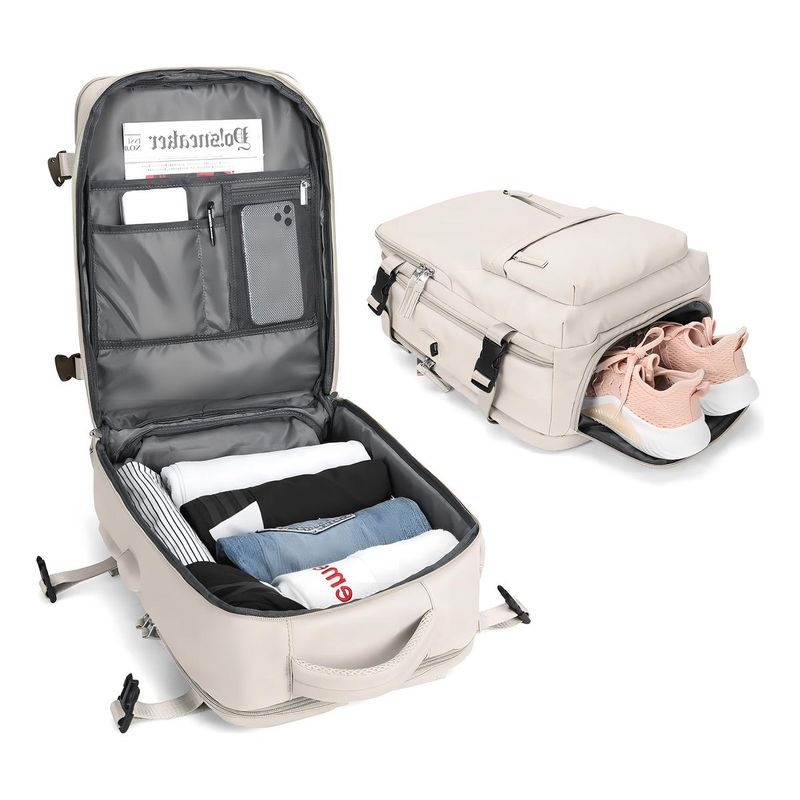 GENERICO - Mochila de Viaje Beige 40L Impermeable y Reforzada
