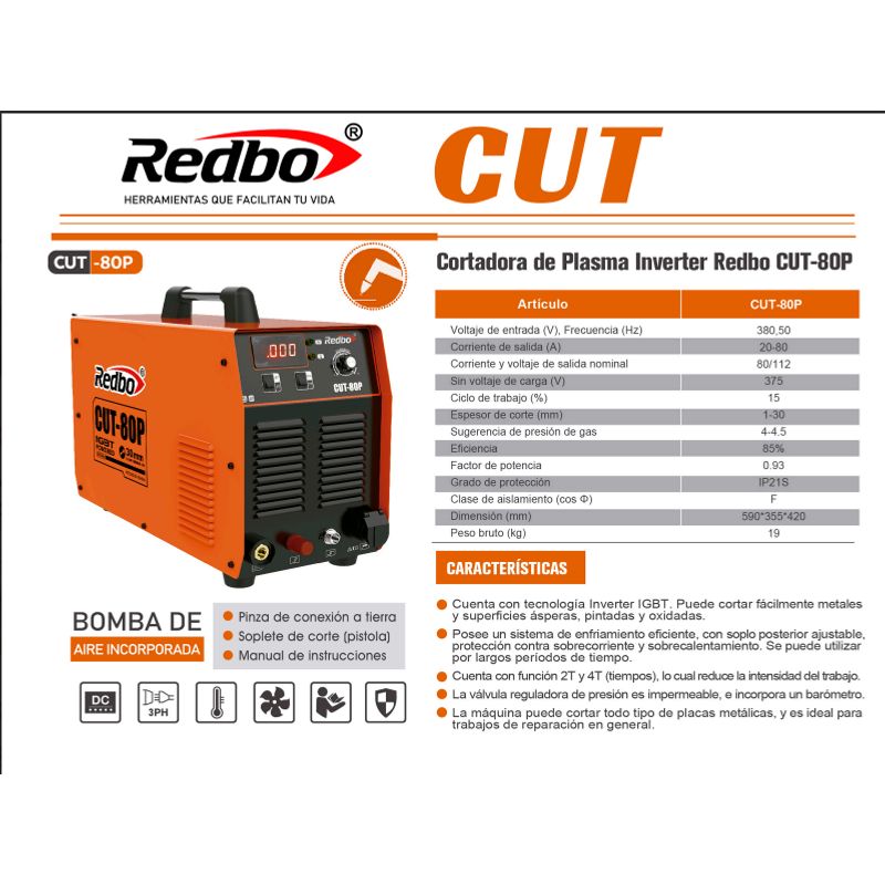 REDBO - Cortadora de plasma CUT-80P Redbo