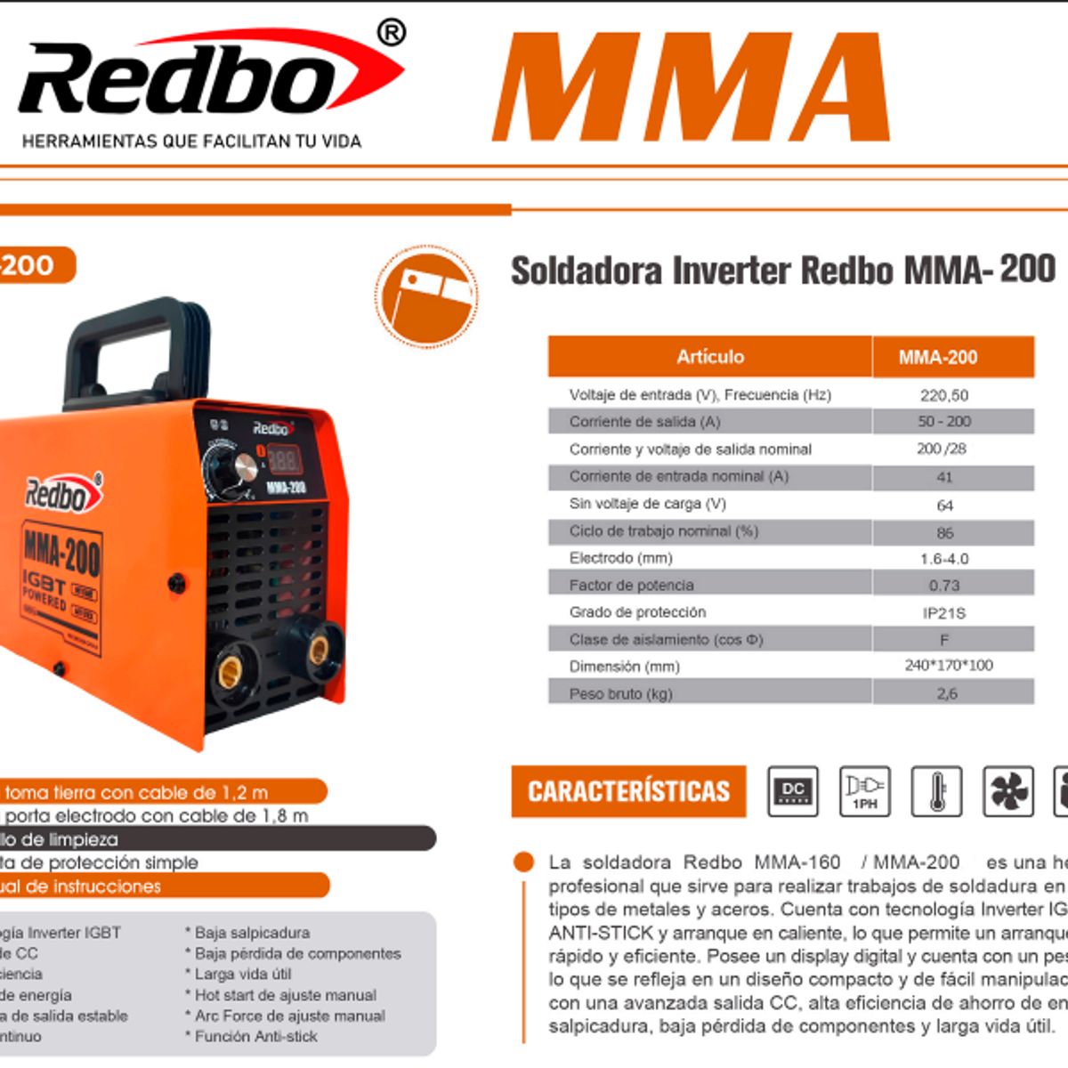 REDBO - Soldadora Inverter REDBO MMA-200