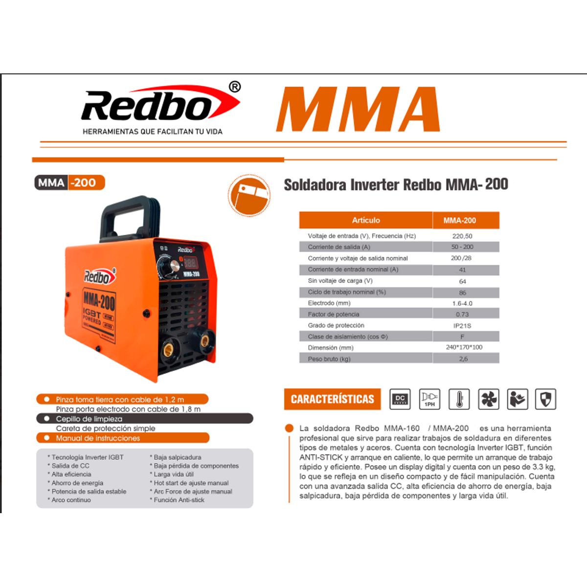 REDBO - Soldadora Inverter REDBO MMA-200