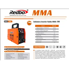 REDBO - Soldadora Inverter MMA-200 Negra (200A, Arco Manual IGBT, Anti-Stick y Arc Force)