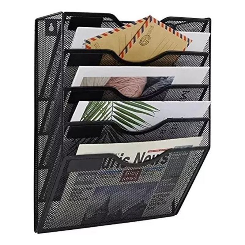 GENERICO - Organizador vertical de archivos de 5 niveles en metal negro