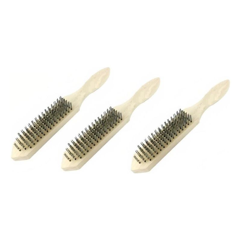GENERICO - Escobillas de Acero con Mango de Madera - Pack de 3 Unidades