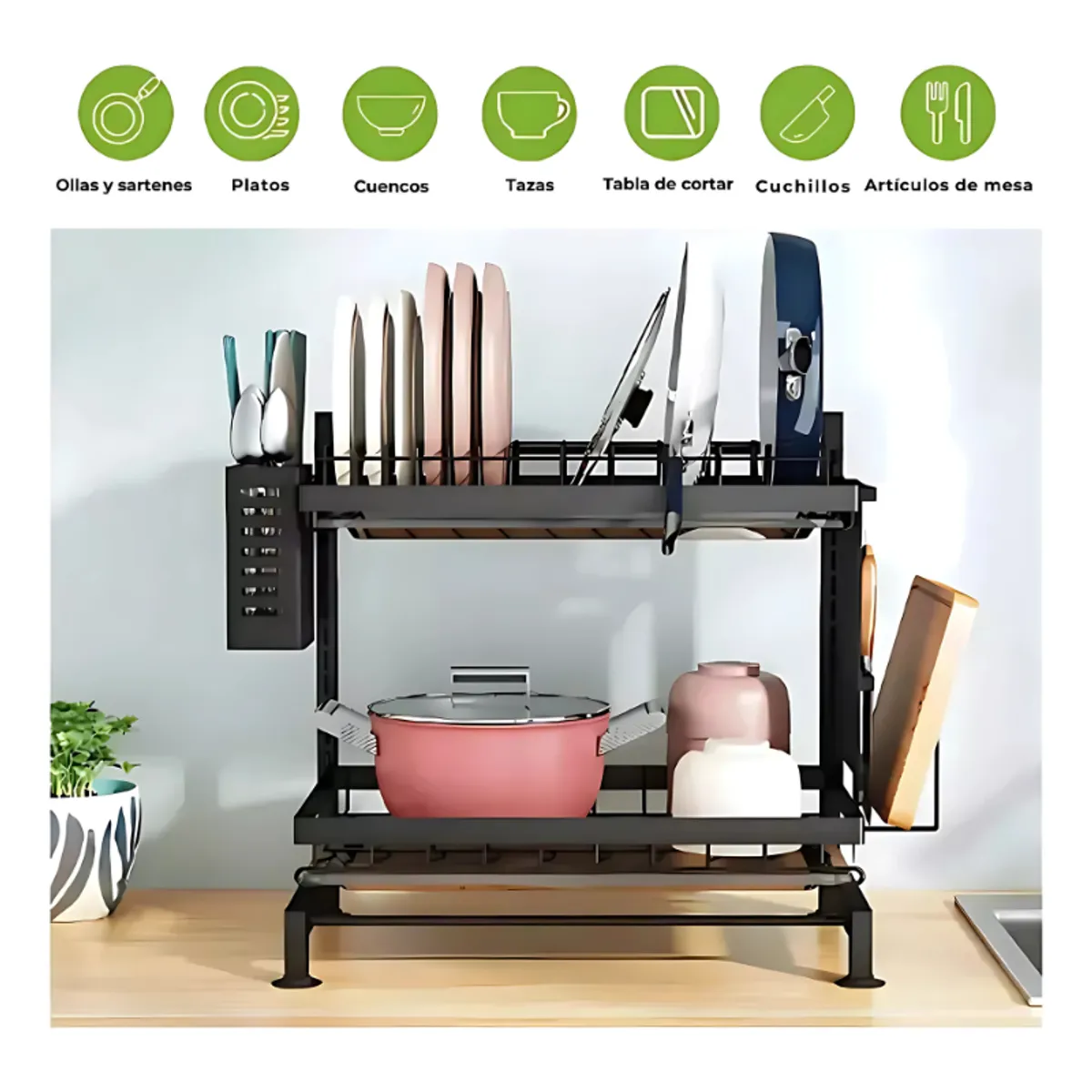SIMPEL HOME - Escurridor Secador Loza 2 Niveles Organizador De Cocina